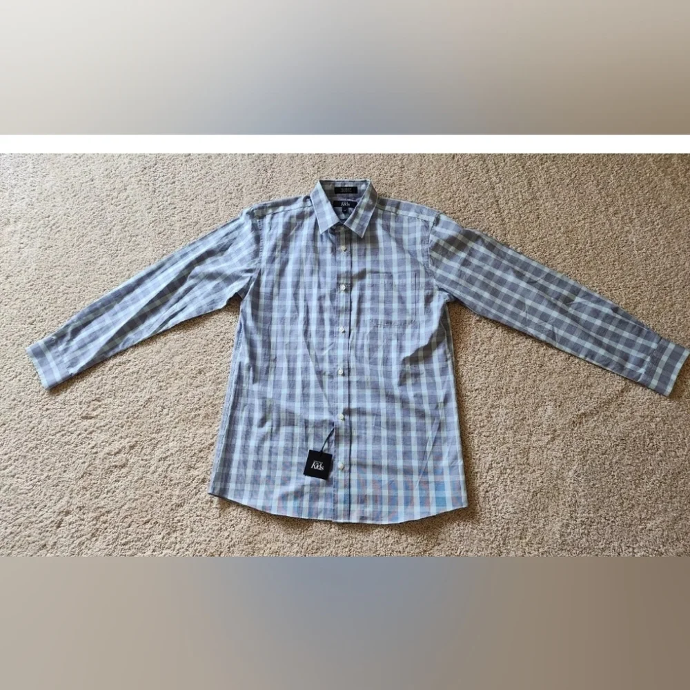 New Nordstrom kids Button Up long sleeve Shirt Boys Sz. 20 Gray/Blue/mint New